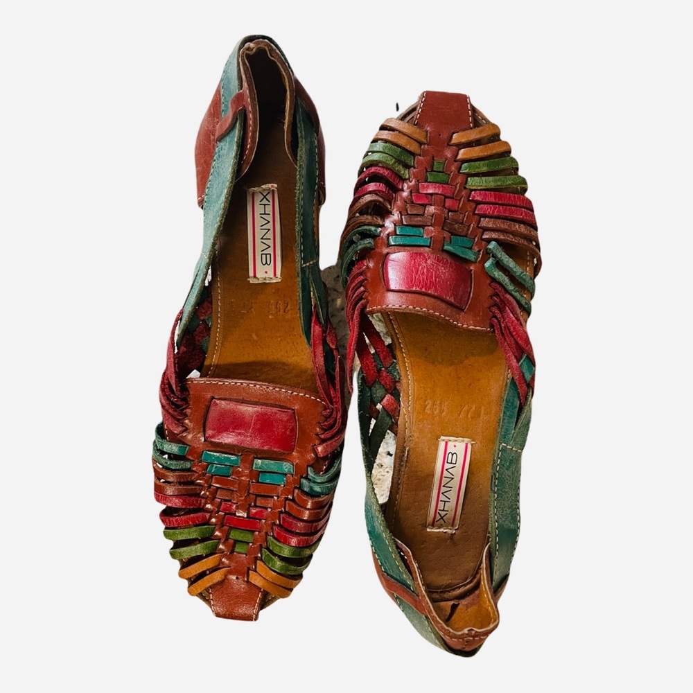 Vintage Multi-Colored Leather Mexican Huarache Style Sandals Women’s Size 8-8.5